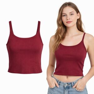 John Galt | Ribbed Crop Tank Top | Burgundy | Fitted | Size Small